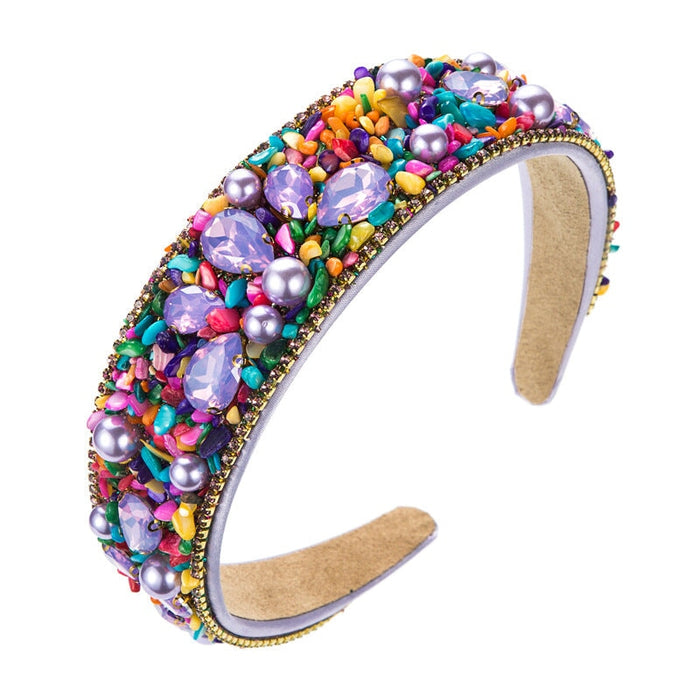 Wholesale Turquoise Rhinestone Fabric Pearl Crystal Headband JDC-HD-YiS005 Headband 镱森 Wholesale Jewelry JoyasDeChina Joyas De China