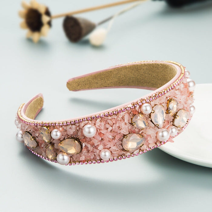 Wholesale Turquoise Rhinestone Fabric Pearl Crystal Headband JDC-HD-YiS005 Headband 镱森 pink Wholesale Jewelry JoyasDeChina Joyas De China