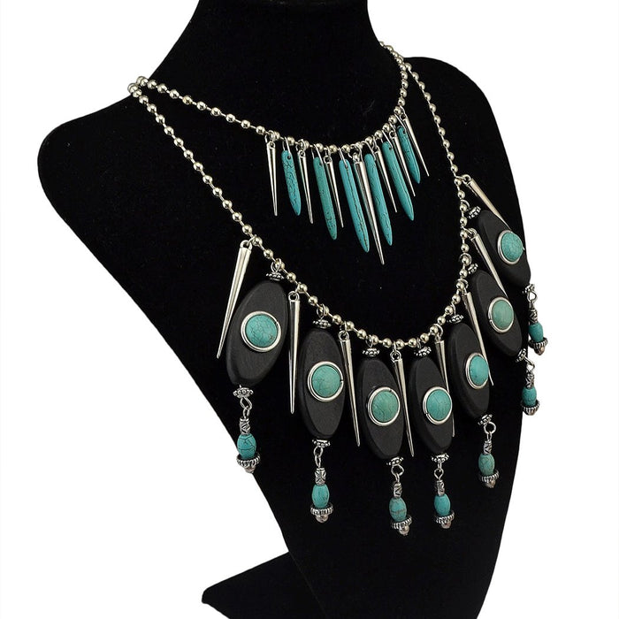 Wholesale Turquoise Rivet Tassel Alloy Necklace JDC-NE-Yunl023 Necklaces 云罗 Wholesale Jewelry JoyasDeChina Joyas De China