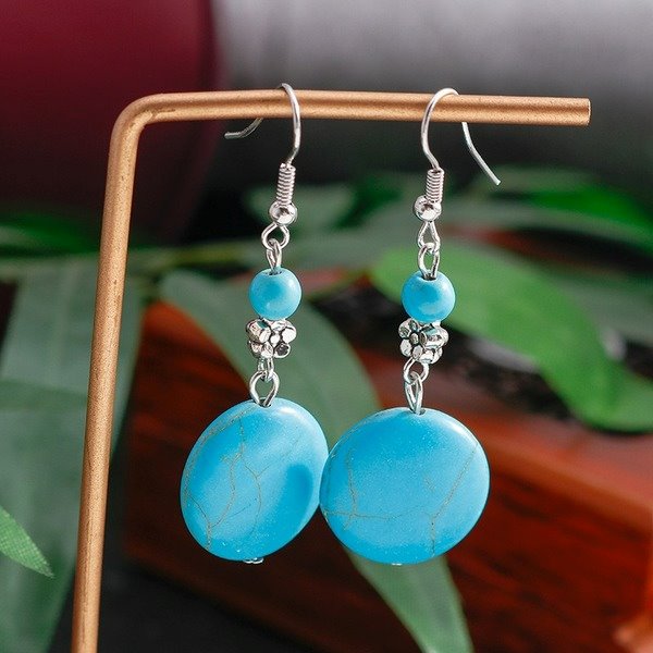 Wholesale turquoise round earrings JDC-ES-Weny002 Earrings 纹颖 Wholesale Jewelry JoyasDeChina Joyas De China