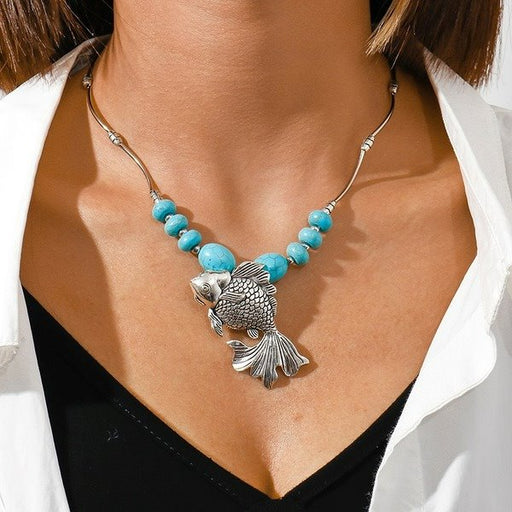 Wholesale Turquoise Silver Goldfish Necklace JDC-NE-Weny005 NECKLACE 纹颖 Wholesale Jewelry JoyasDeChina Joyas De China