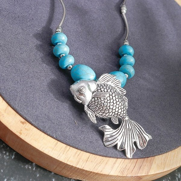 Wholesale Turquoise Silver Goldfish Necklace JDC-NE-Weny005 NECKLACE 纹颖 Wholesale Jewelry JoyasDeChina Joyas De China