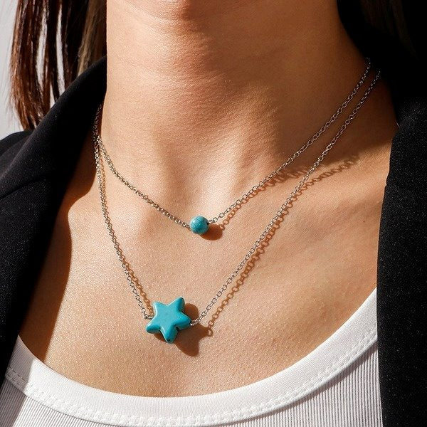 Wholesale Turquoise Star Necklace JDC-NE-Weny028 NECKLACE 纹颖 Wholesale Jewelry JoyasDeChina Joyas De China