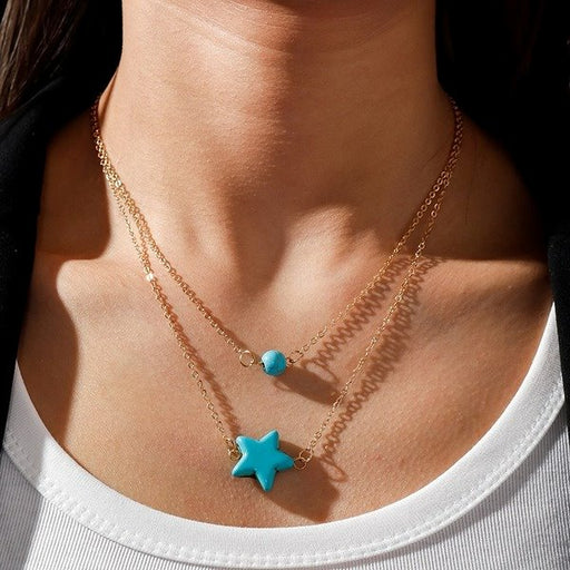 Wholesale Turquoise Star Necklace JDC-NE-Weny028 NECKLACE 纹颖 Wholesale Jewelry JoyasDeChina Joyas De China