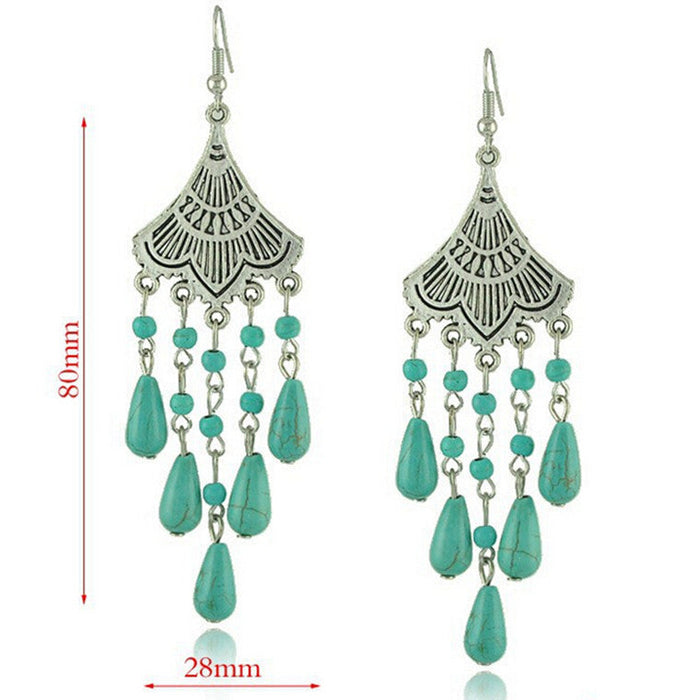 Wholesale turquoise tassel alloy earrings JDC-ES-Yunl015 Earrings 云罗 Wholesale Jewelry JoyasDeChina Joyas De China