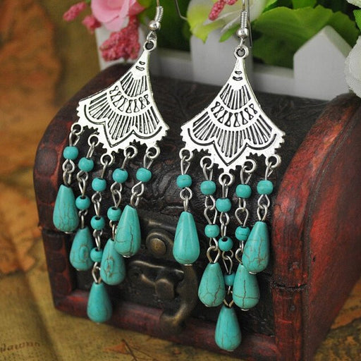 Wholesale turquoise tassel alloy earrings JDC-ES-Yunl015 Earrings 云罗 Wholesale Jewelry JoyasDeChina Joyas De China