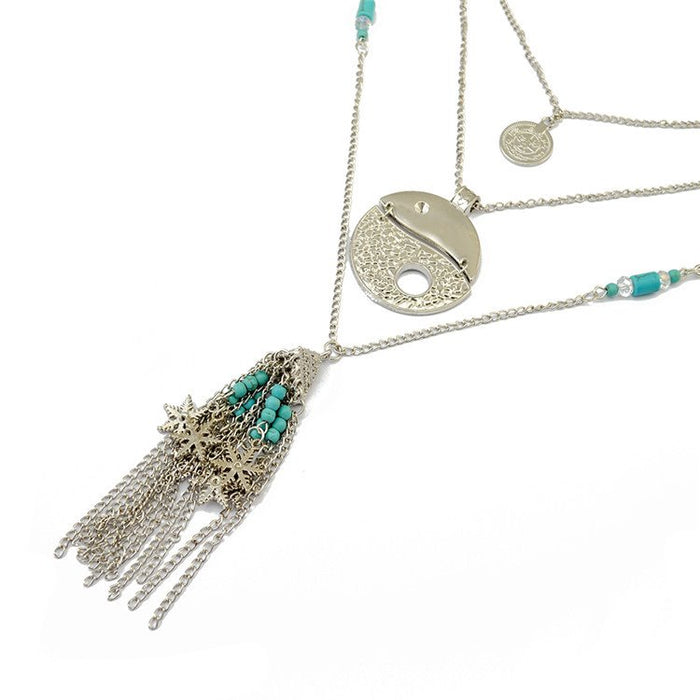 Wholesale turquoise tassel multilayer alloy necklace JDC-NE-Yunl009 Necklaces 云罗 Wholesale Jewelry JoyasDeChina Joyas De China