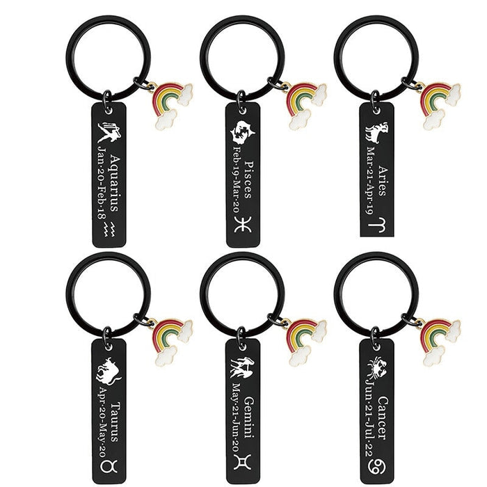 Wholesale twelve constellations black stainless steel lettered metal keychain JDC-KC-GangGu020 Keychain 钢古 Wholesale Jewelry JoyasDeChina Joyas De China