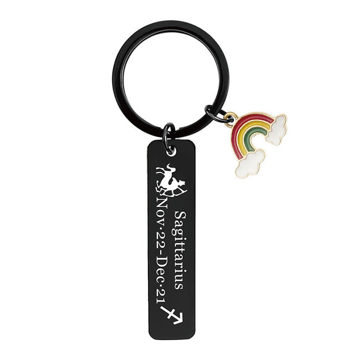 Wholesale twelve constellations black stainless steel lettered metal keychain JDC-KC-GangGu020 Keychain 钢古 CHF040 Wholesale Jewelry JoyasDeChina Joyas De China