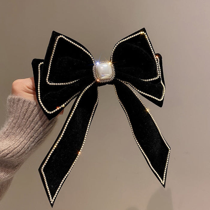 Wholesale velvet diamond-encrusted pearl bow hairpin JDC-HC-BaoY001 Hair Clips 宝钰 Wholesale Jewelry JoyasDeChina Joyas De China