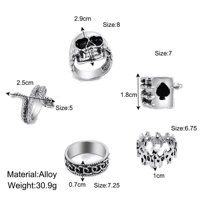 Wholesale vintage antique silver spades solitaire joint alloy ring 5 piece set JDC-RS-F076 Rings 韩之尚 Wholesale Jewelry JoyasDeChina Joyas De China