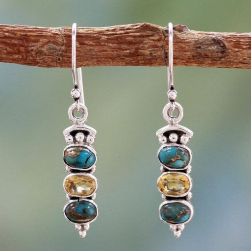 Wholesale vintage betel crystal long turquoise earrings JDC-ES-saip043 Earrings 赛蒲 1 Wholesale Jewelry JoyasDeChina Joyas De China