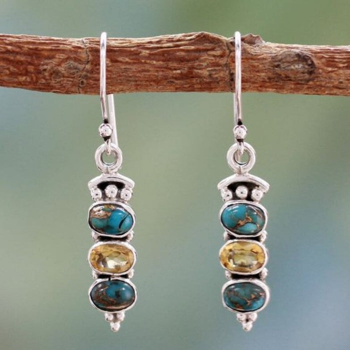 Wholesale vintage betel crystal long turquoise earrings JDC-ES-saip043 Earrings 赛蒲 1 Wholesale Jewelry JoyasDeChina Joyas De China