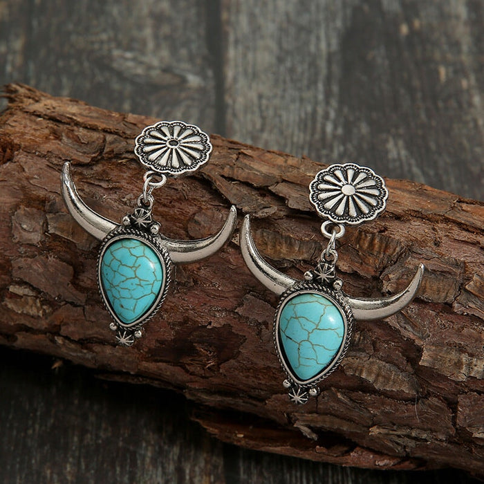 Wholesale vintage bull head water drop turquoise stud earrings JDC-ES-saip042 Earrings 赛蒲 Wholesale Jewelry JoyasDeChina Joyas De China