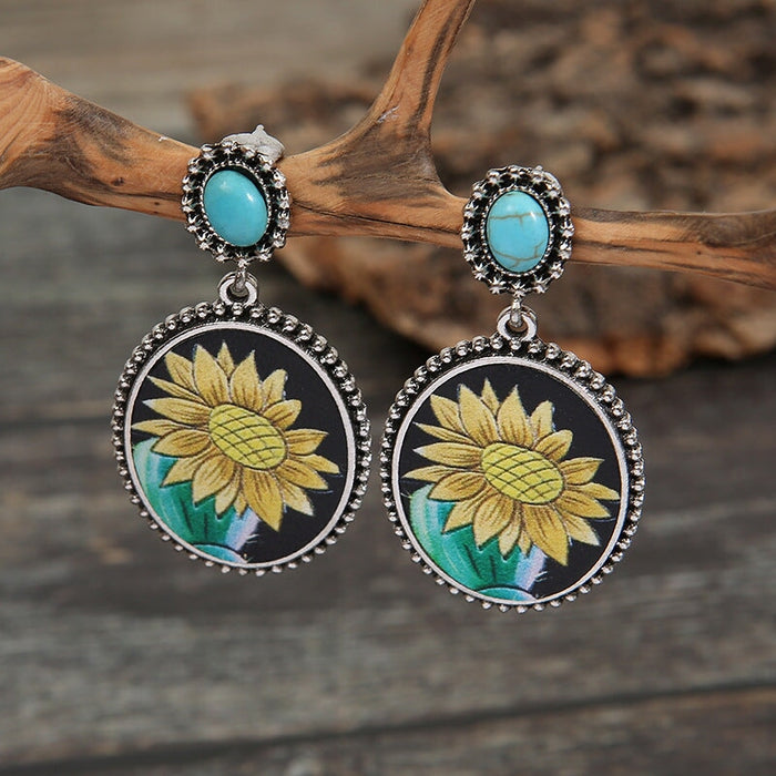Wholesale vintage cactus sunflower turquoise earrings JDC-ES-saip040 Earrings 赛蒲 1 Wholesale Jewelry JoyasDeChina Joyas De China