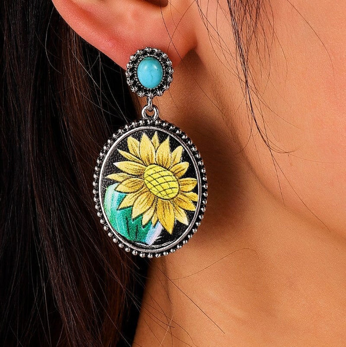 Wholesale vintage cactus sunflower turquoise earrings JDC-ES-saip040 Earrings 赛蒲 Wholesale Jewelry JoyasDeChina Joyas De China
