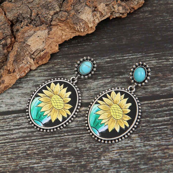 Wholesale vintage cactus sunflower turquoise earrings JDC-ES-saip040 Earrings 赛蒲 Wholesale Jewelry JoyasDeChina Joyas De China