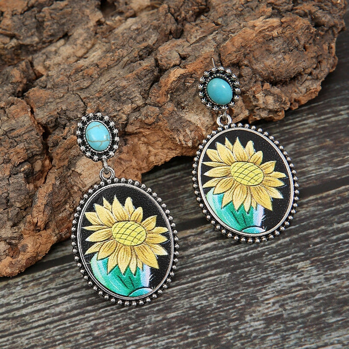 Wholesale vintage cactus sunflower turquoise earrings JDC-ES-saip040 Earrings 赛蒲 Wholesale Jewelry JoyasDeChina Joyas De China