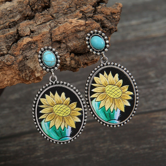 Wholesale vintage cactus sunflower turquoise earrings JDC-ES-saip040 Earrings 赛蒲 Wholesale Jewelry JoyasDeChina Joyas De China