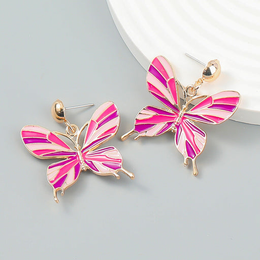 Wholesale vintage color diamond butterfly drip oil alloy earrings JDC-ES-JL950 Earrings 氿乐 Wholesale Jewelry JoyasDeChina Joyas De China
