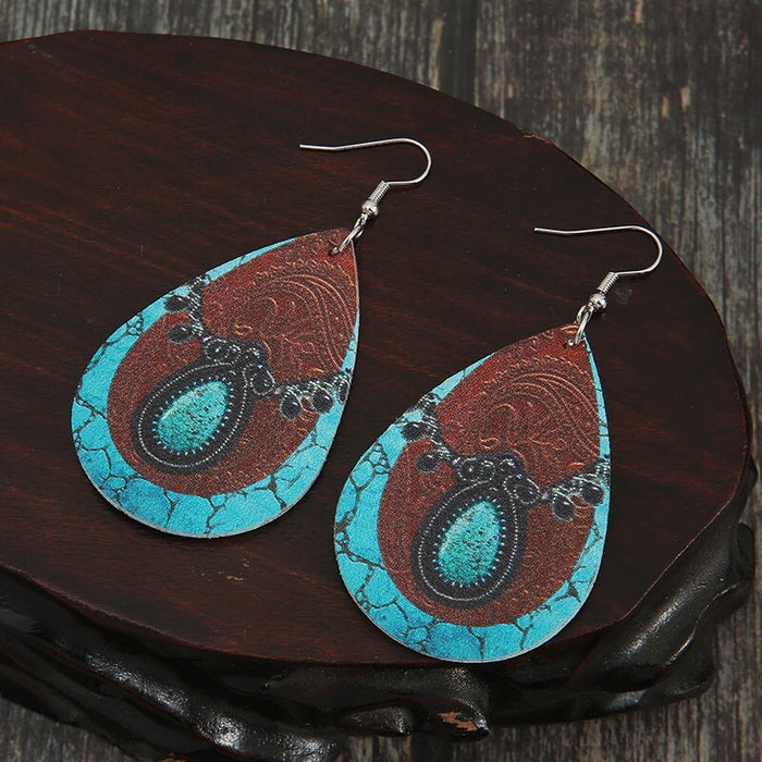 Wholesale vintage cow water drop turquoise leather earrings JDC-ES-saip036 Earrings 赛蒲 1 Wholesale Jewelry JoyasDeChina Joyas De China