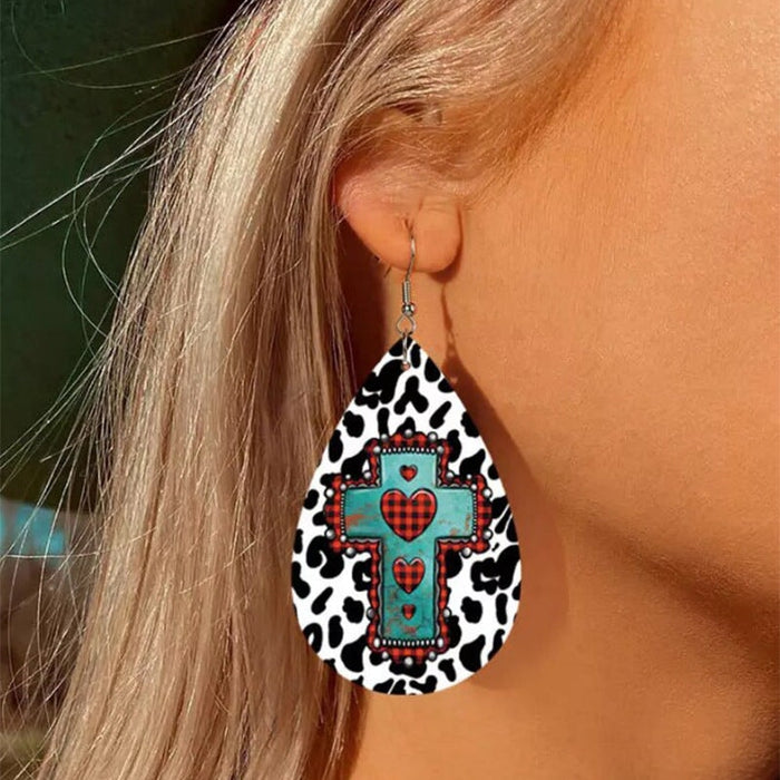 Wholesale vintage cow water drop turquoise leather earrings JDC-ES-saip036 Earrings 赛蒲 Wholesale Jewelry JoyasDeChina Joyas De China