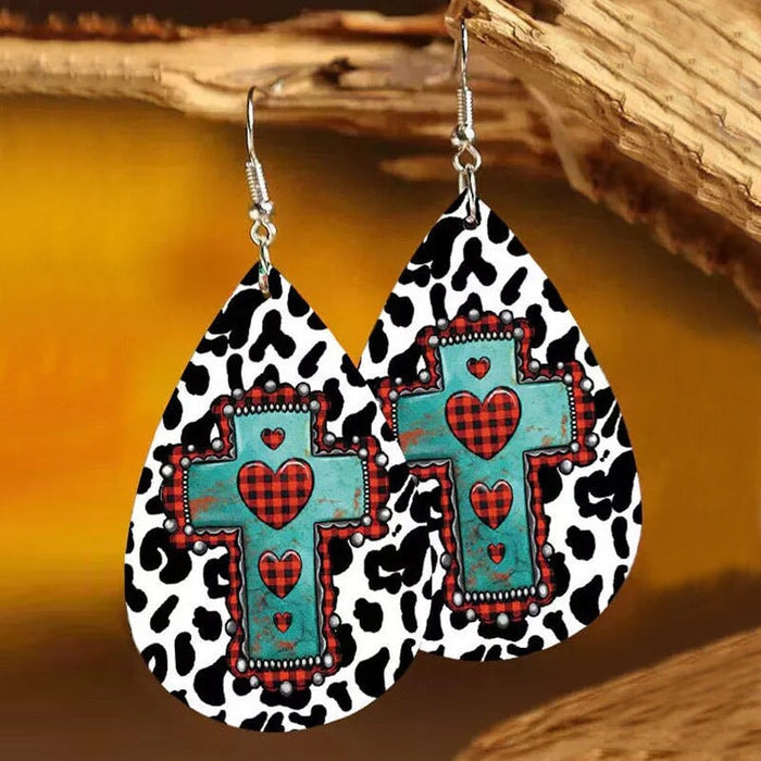Wholesale vintage cow water drop turquoise leather earrings JDC-ES-saip036 Earrings 赛蒲 2 Wholesale Jewelry JoyasDeChina Joyas De China