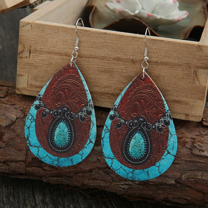 Wholesale vintage cow water drop turquoise leather earrings JDC-ES-saip036 Earrings 赛蒲 Wholesale Jewelry JoyasDeChina Joyas De China