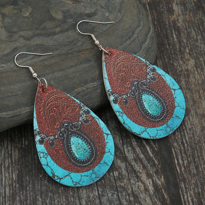 Wholesale vintage cow water drop turquoise leather earrings JDC-ES-saip036 Earrings 赛蒲 Wholesale Jewelry JoyasDeChina Joyas De China