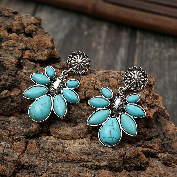 Wholesale vintage flower water drop turquoise earrings JDC-ES-saip030 Earrings 赛蒲 Wholesale Jewelry JoyasDeChina Joyas De China