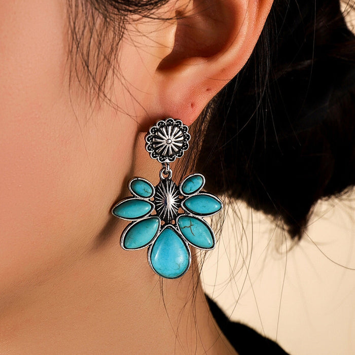 Wholesale vintage flower water drop turquoise earrings JDC-ES-saip030 Earrings 赛蒲 Wholesale Jewelry JoyasDeChina Joyas De China