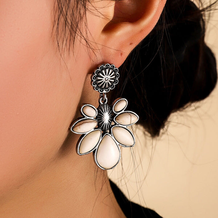 Wholesale vintage flower water drop turquoise earrings JDC-ES-saip030 Earrings 赛蒲 Wholesale Jewelry JoyasDeChina Joyas De China