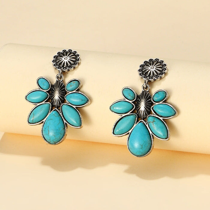 Wholesale vintage flower water drop turquoise earrings JDC-ES-saip030 Earrings 赛蒲 green Wholesale Jewelry JoyasDeChina Joyas De China