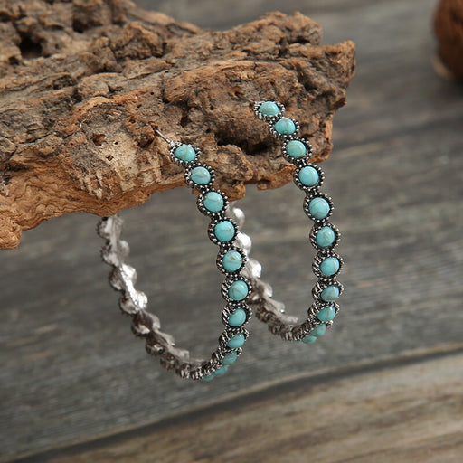 Wholesale vintage geometric large circle inlaid turquoise lace earrings JDC-ES-saip029 Earrings 赛蒲 1 Wholesale Jewelry JoyasDeChina Joyas De China