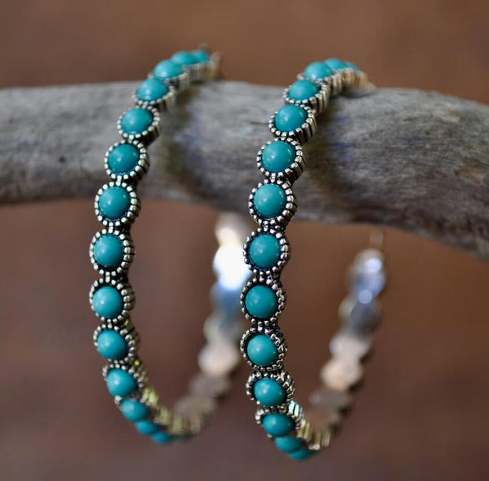 Wholesale vintage geometric large circle inlaid turquoise lace earrings JDC-ES-saip029 Earrings 赛蒲 Wholesale Jewelry JoyasDeChina Joyas De China