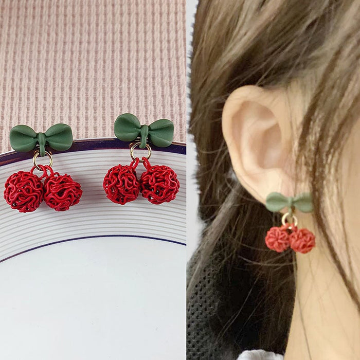 Wholesale vintage red geometric bow New Year's love cherry stud alloy earrings JDC-ES-HZQ001 Earrings 青之荷 1 Wholesale Jewelry JoyasDeChina Joyas De China