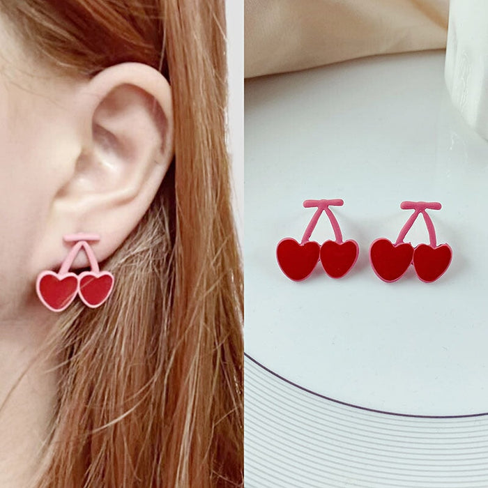 Wholesale vintage red geometric bow New Year's love cherry stud alloy earrings JDC-ES-HZQ001 Earrings 青之荷 2 Wholesale Jewelry JoyasDeChina Joyas De China