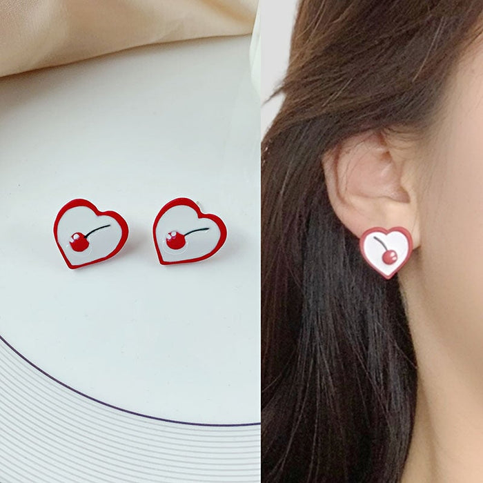 Wholesale vintage red geometric bow New Year's love cherry stud alloy earrings JDC-ES-HZQ001 Earrings 青之荷 7 Wholesale Jewelry JoyasDeChina Joyas De China
