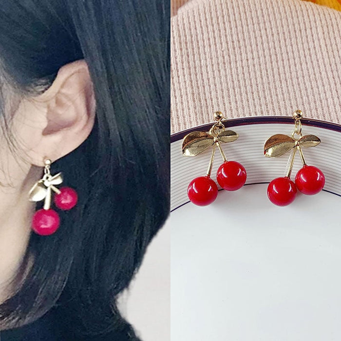 Wholesale vintage red geometric bow New Year's love cherry stud alloy earrings JDC-ES-HZQ001 Earrings 青之荷 Wholesale Jewelry JoyasDeChina Joyas De China