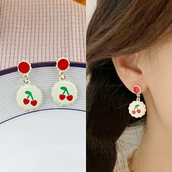 Wholesale vintage red geometric bow New Year's love cherry stud alloy earrings JDC-ES-HZQ001 Earrings 青之荷 Wholesale Jewelry JoyasDeChina Joyas De China
