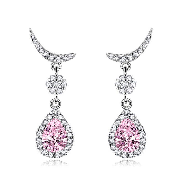 Wholesale vintage tassel yellow diamond water drop moon plated silver earrings JDC-ES-BZ016 Earrings 标志 pink Wholesale Jewelry JoyasDeChina Joyas De China