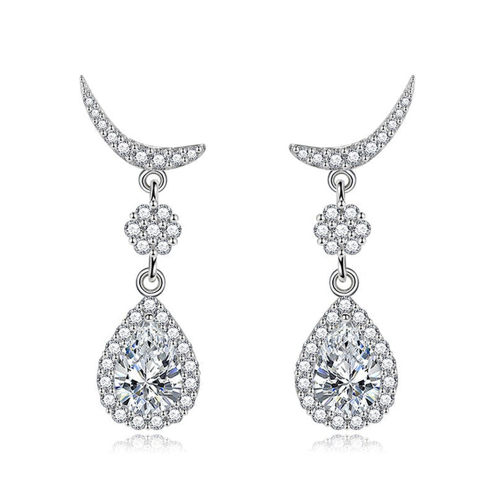 Wholesale vintage tassel yellow diamond water drop moon plated silver earrings JDC-ES-BZ016 Earrings 标志 White Wholesale Jewelry JoyasDeChina Joyas De China
