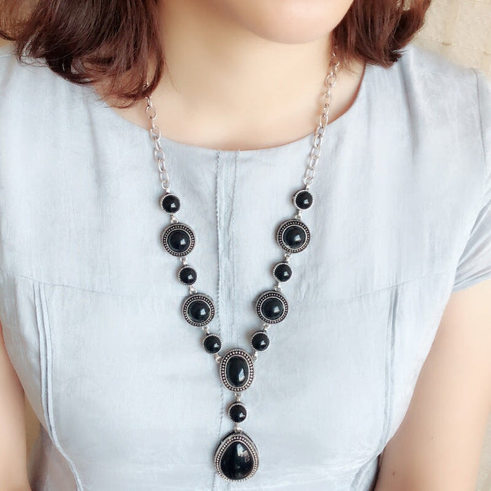 Wholesale Vintage Turquoise Alloy Sweater Chain Necklace JDC-NE-YF208 Necklaces 友菲 Wholesale Jewelry JoyasDeChina Joyas De China