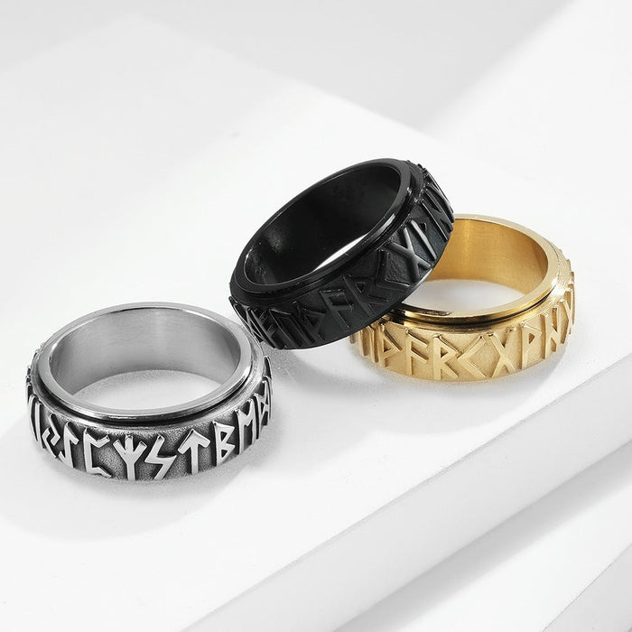 Wholesale vintage unzipped Lune letter stainless steel rotary moving ring ring JDC-RS-QianF007 Rings 千风 Wholesale Jewelry JoyasDeChina Joyas De China