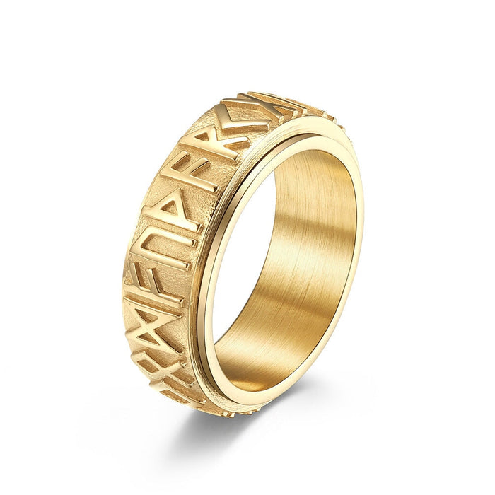 Wholesale vintage unzipped Lune letter stainless steel rotary moving ring ring JDC-RS-QianF007 Rings 千风 Gold 6# Wholesale Jewelry JoyasDeChina Joyas De China