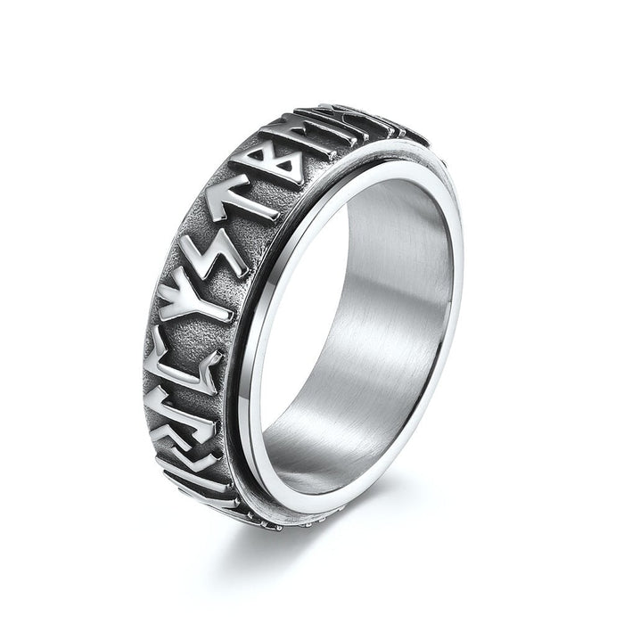 Wholesale vintage unzipped Lune letter stainless steel rotary moving ring ring JDC-RS-QianF007 Rings 千风 Steel color 6# Wholesale Jewelry JoyasDeChina Joyas De China