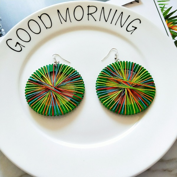 Wholesale Vintage Wood Bound Round Wood Geometric Drop Earrings MOQ≥2 JDC-ES-AnX007 Earrings 安修 Wholesale Jewelry JoyasDeChina Joyas De China