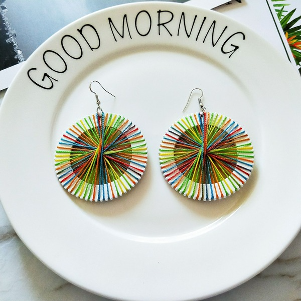 Wholesale Vintage Wood Bound Round Wood Geometric Drop Earrings MOQ≥2 JDC-ES-AnX007 Earrings 安修 Wholesale Jewelry JoyasDeChina Joyas De China
