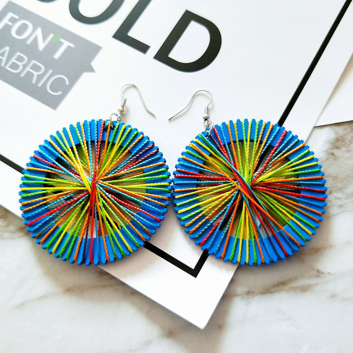 Wholesale Vintage Wood Bound Round Wood Geometric Drop Earrings MOQ≥2 JDC-ES-AnX007 Earrings 安修 Blue Wholesale Jewelry JoyasDeChina Joyas De China