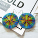 Wholesale Vintage Wood Bound Round Wood Geometric Drop Earrings MOQ≥2 JDC-ES-AnX007 Earrings 安修 Blue Wholesale Jewelry JoyasDeChina Joyas De China
